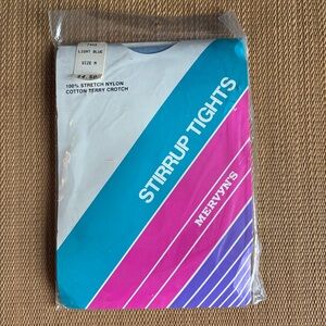 Vintage Mervyn’s 1980s Stirrup Tights Hosiery Light Blue Medium USA NOS